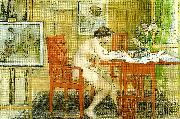 Carl Larsson modellen skriver vykort USA oil painting artist